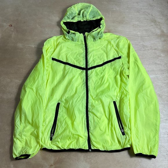 Forever 21 Men's Size Small Full Zip Windbreaker Hooded Neon Yellow Jacket - Picture 1 of 5